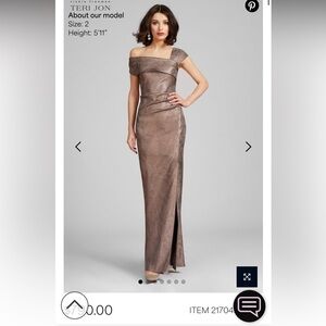 Teri Jon One Shoulder Bronze Gown
